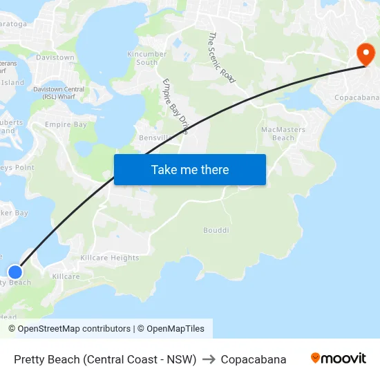 Pretty Beach (Central Coast - NSW) to Copacabana map
