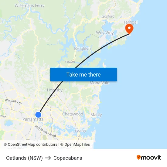 Oatlands (NSW) to Copacabana map