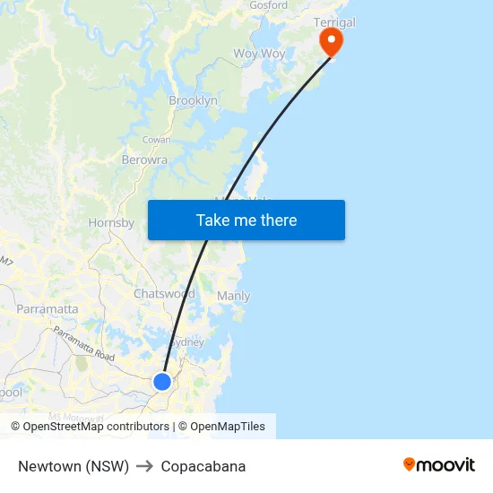 Newtown (NSW) to Copacabana map