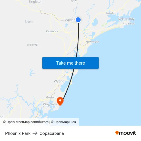Phoenix Park to Copacabana map