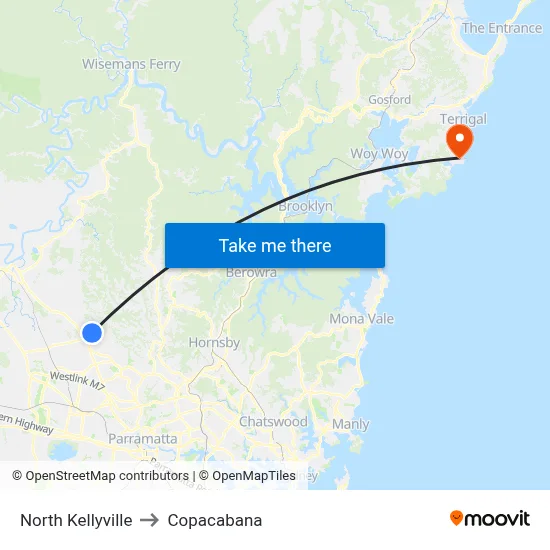 North Kellyville to Copacabana map