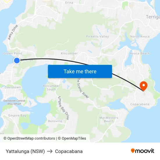 Yattalunga (NSW) to Copacabana map