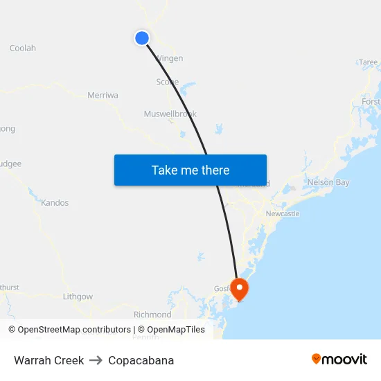 Warrah Creek to Copacabana map