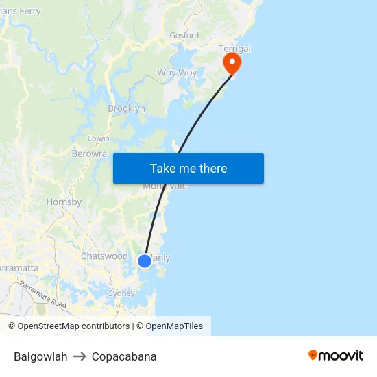 Balgowlah to Copacabana map