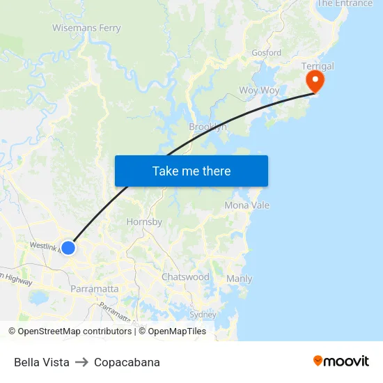 Bella Vista to Copacabana map