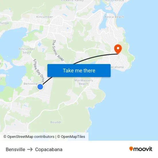 Bensville to Copacabana map