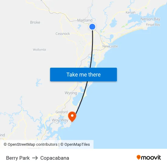 Berry Park to Copacabana map
