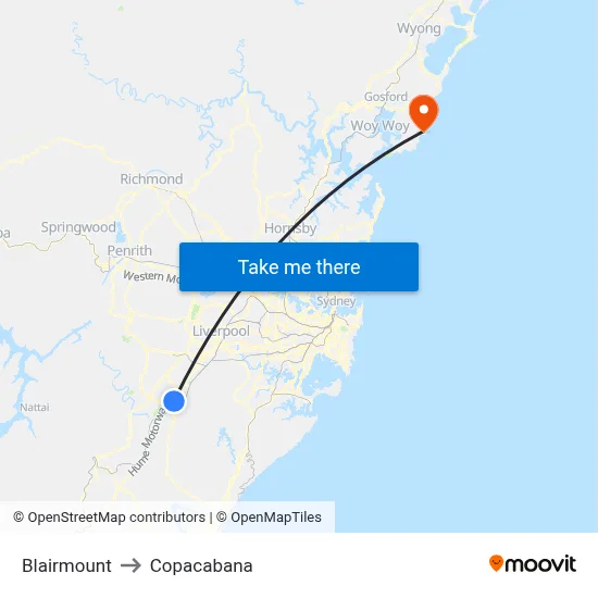 Blairmount to Copacabana map