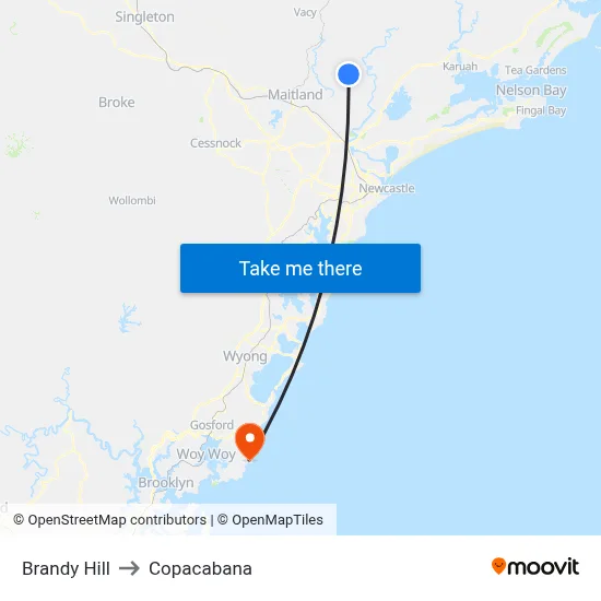 Brandy Hill to Copacabana map