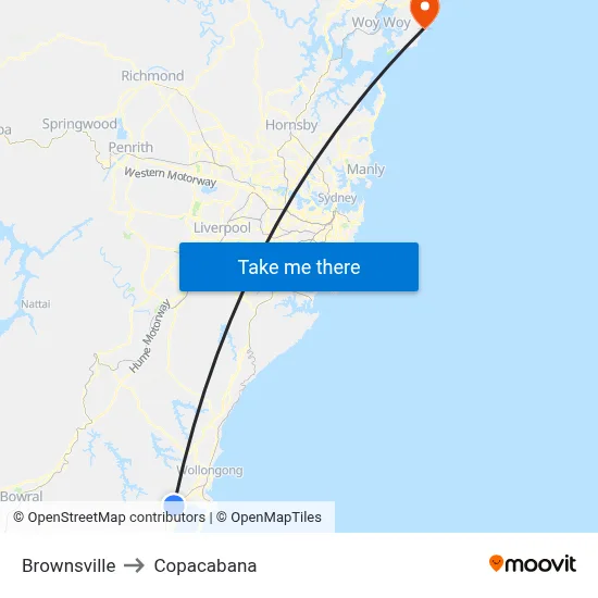 Brownsville to Copacabana map