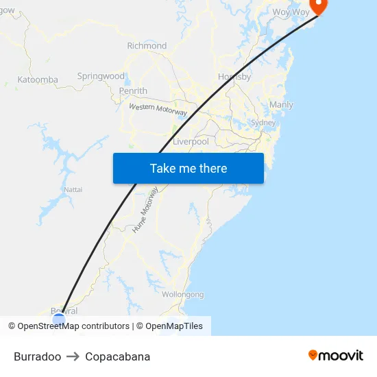 Burradoo to Copacabana map
