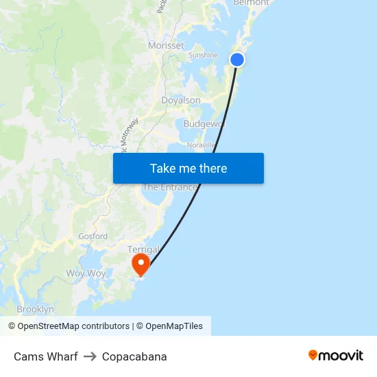 Cams Wharf to Copacabana map