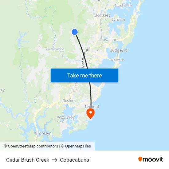 Cedar Brush Creek to Copacabana map