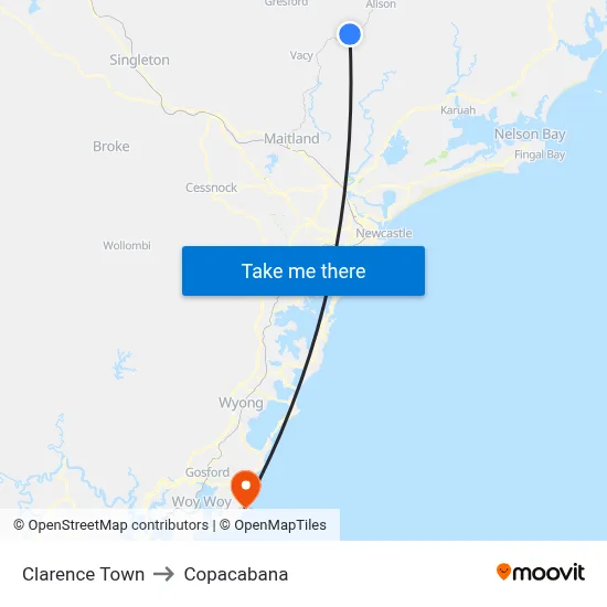 Clarence Town to Copacabana map