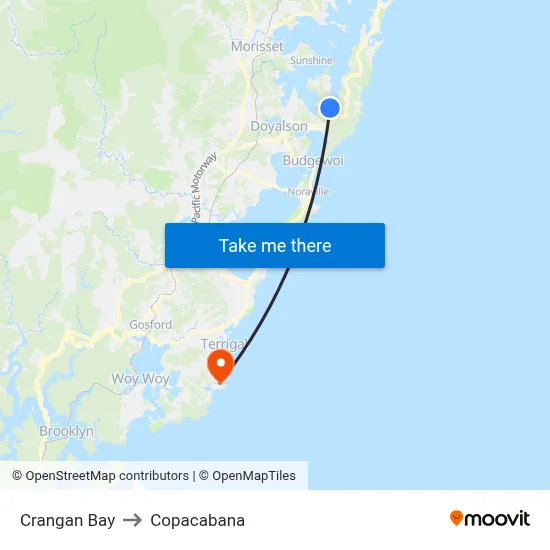 Crangan Bay to Copacabana map