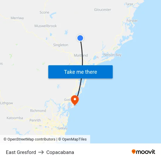 East Gresford to Copacabana map