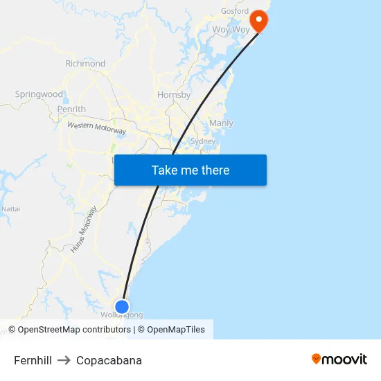 Fernhill to Copacabana map