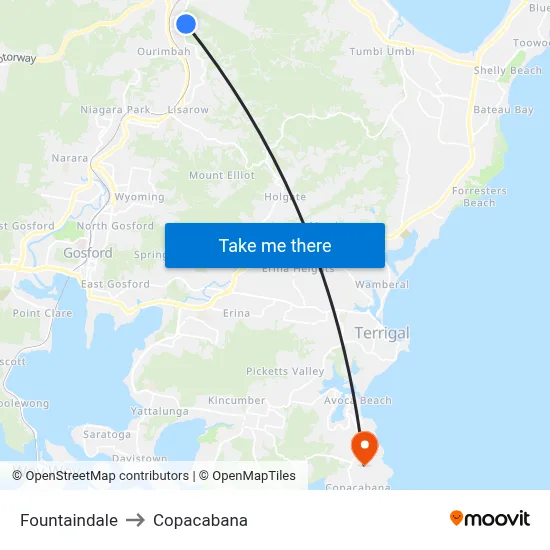 Fountaindale to Copacabana map