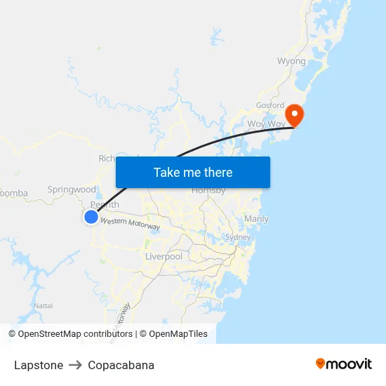 Lapstone to Copacabana map