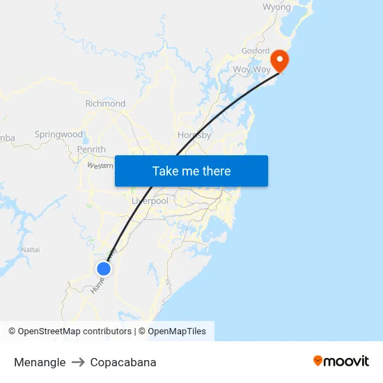 Menangle to Copacabana map