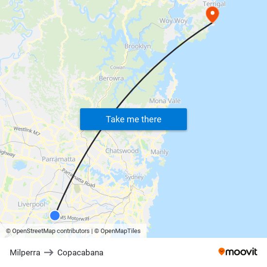 Milperra to Copacabana map
