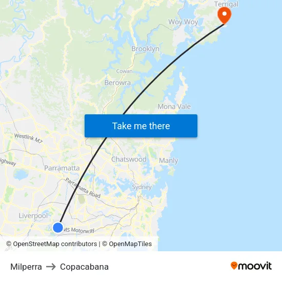 Milperra to Copacabana map