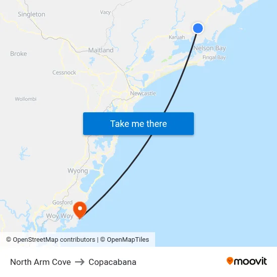 North Arm Cove to Copacabana map