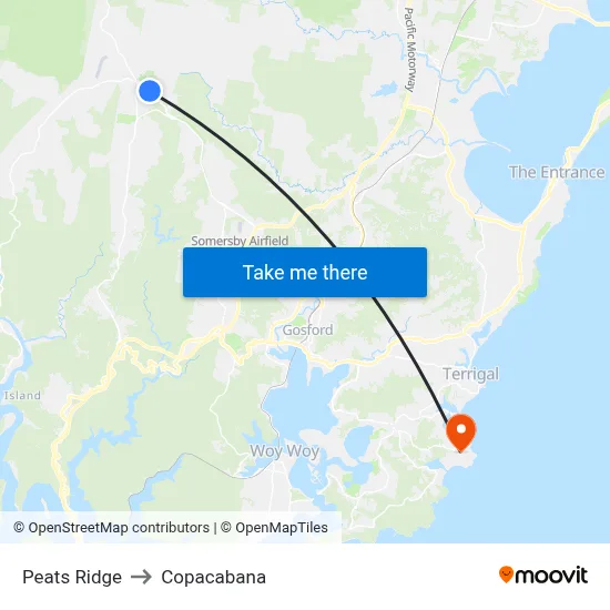 Peats Ridge to Copacabana map