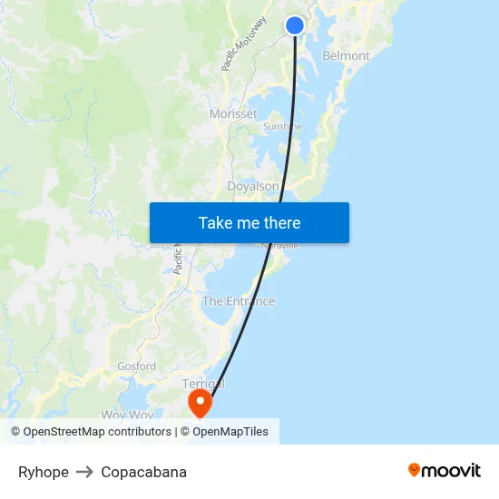 Ryhope to Copacabana map