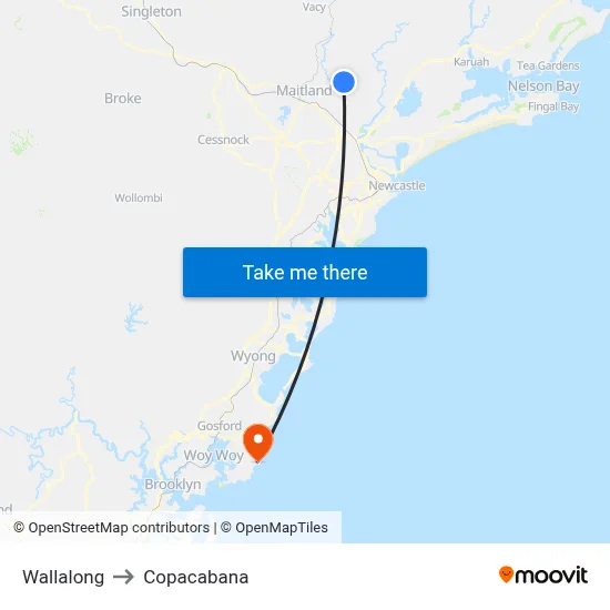 Wallalong to Copacabana map