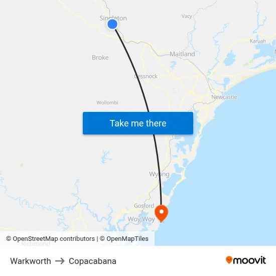 Warkworth to Copacabana map