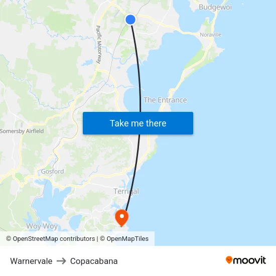 Warnervale to Copacabana map