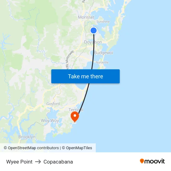 Wyee Point to Copacabana map