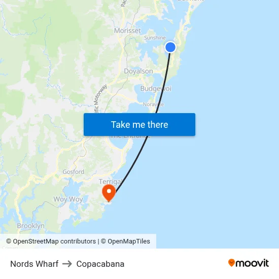 Nords Wharf to Copacabana map