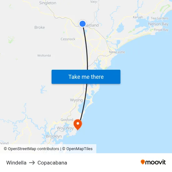Windella to Copacabana map