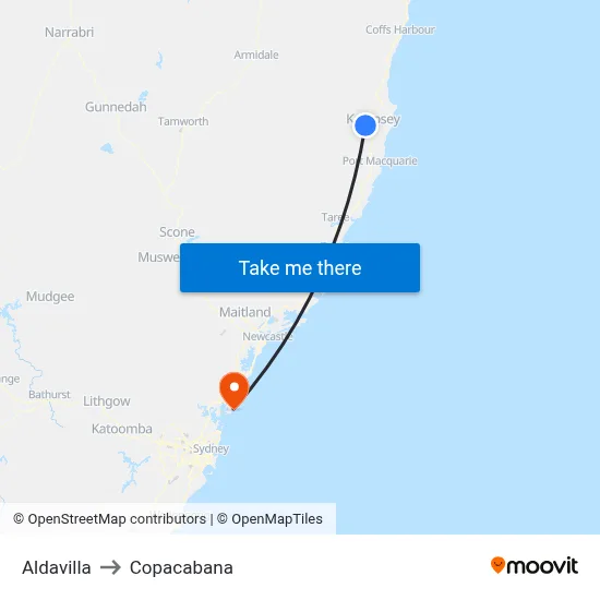 Aldavilla to Copacabana map