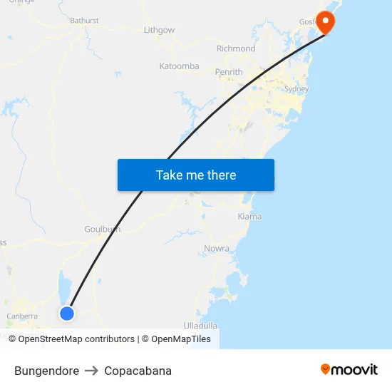 Bungendore to Copacabana map