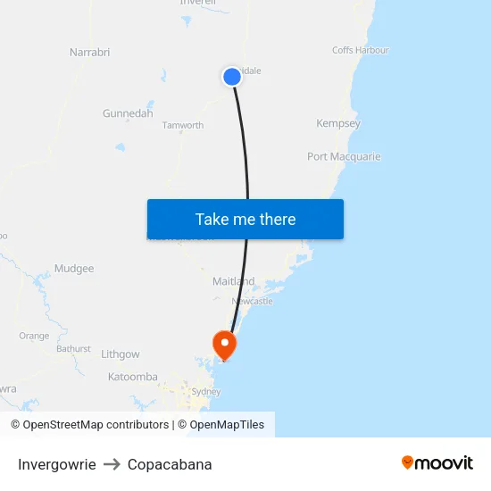 Invergowrie to Copacabana map