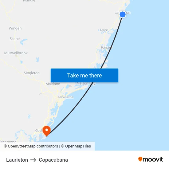 Laurieton to Copacabana map