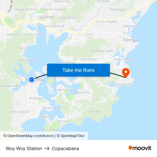 Woy Woy Station to Copacabana map