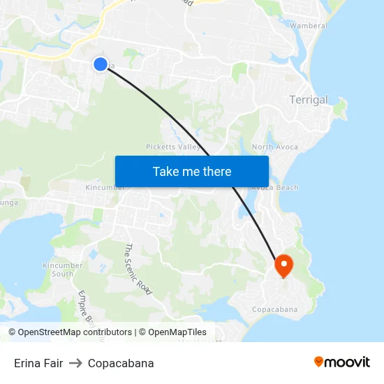 Erina Fair to Copacabana map