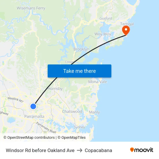 Windsor Rd before Oakland Ave to Copacabana map