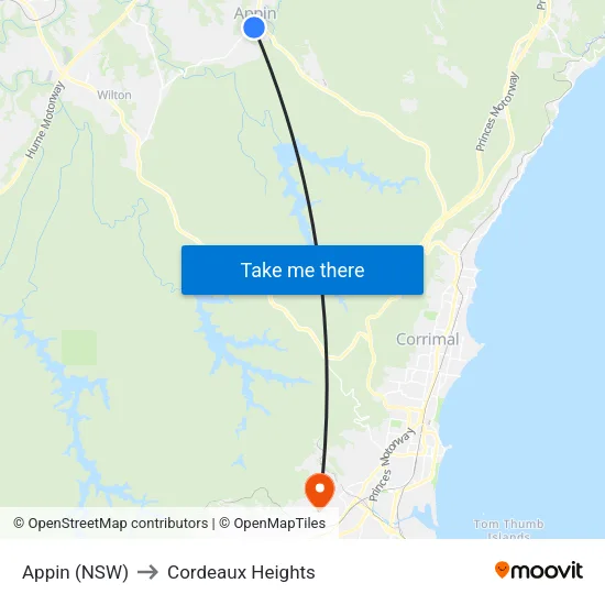 Appin (NSW) to Cordeaux Heights map