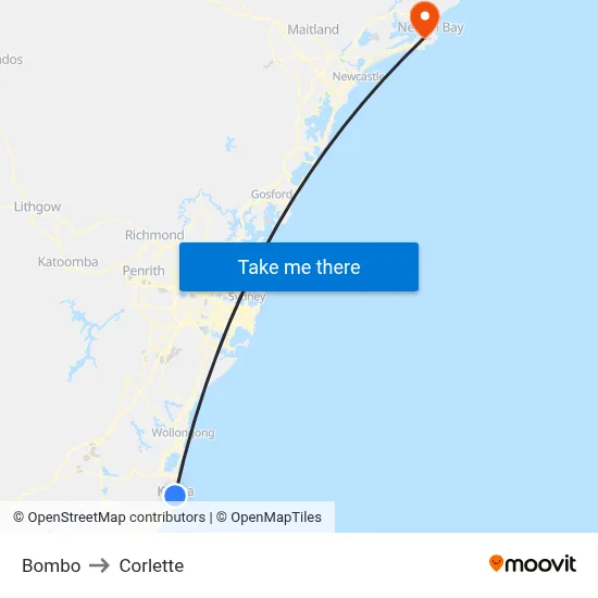Bombo to Corlette map