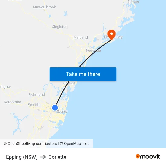 Epping (NSW) to Corlette map