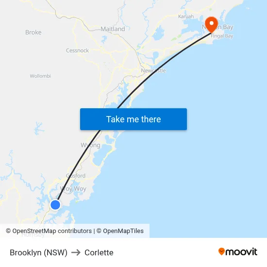 Brooklyn (NSW) to Corlette map