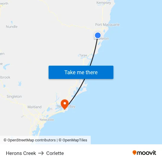Herons Creek to Corlette map