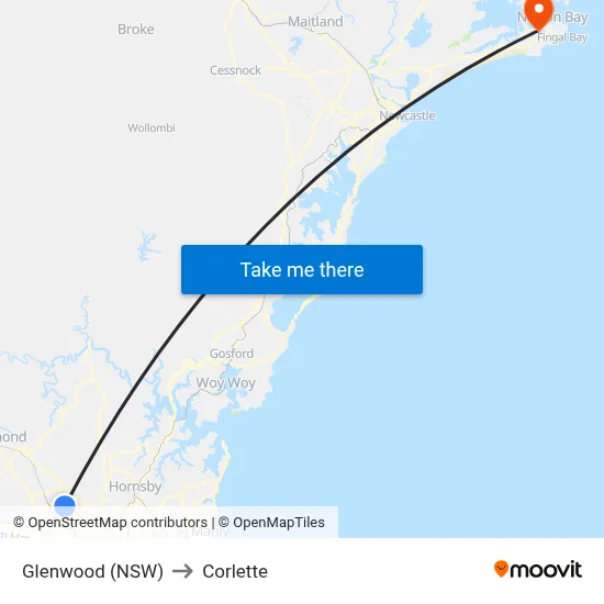 Glenwood (NSW) to Corlette map