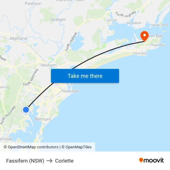 Fassifern (NSW) to Corlette map