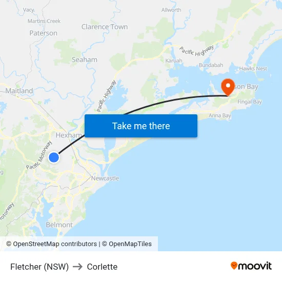 Fletcher (NSW) to Corlette map
